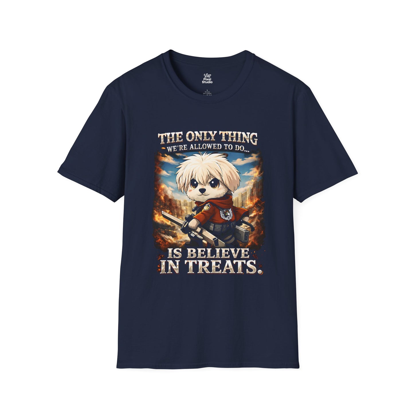 The Only Thing We Are Allowed To Do Is Believe In Treats Unisex Shirt, Funny Anime Maltese Dog Tee, Cute Manga Parody Gift for Anime Fans