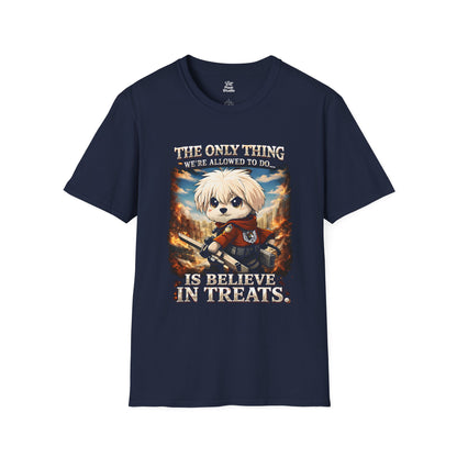 The Only Thing We Are Allowed To Do Is Believe In Treats Unisex Shirt, Funny Anime Maltese Dog Tee, Cute Manga Parody Gift for Anime Fans