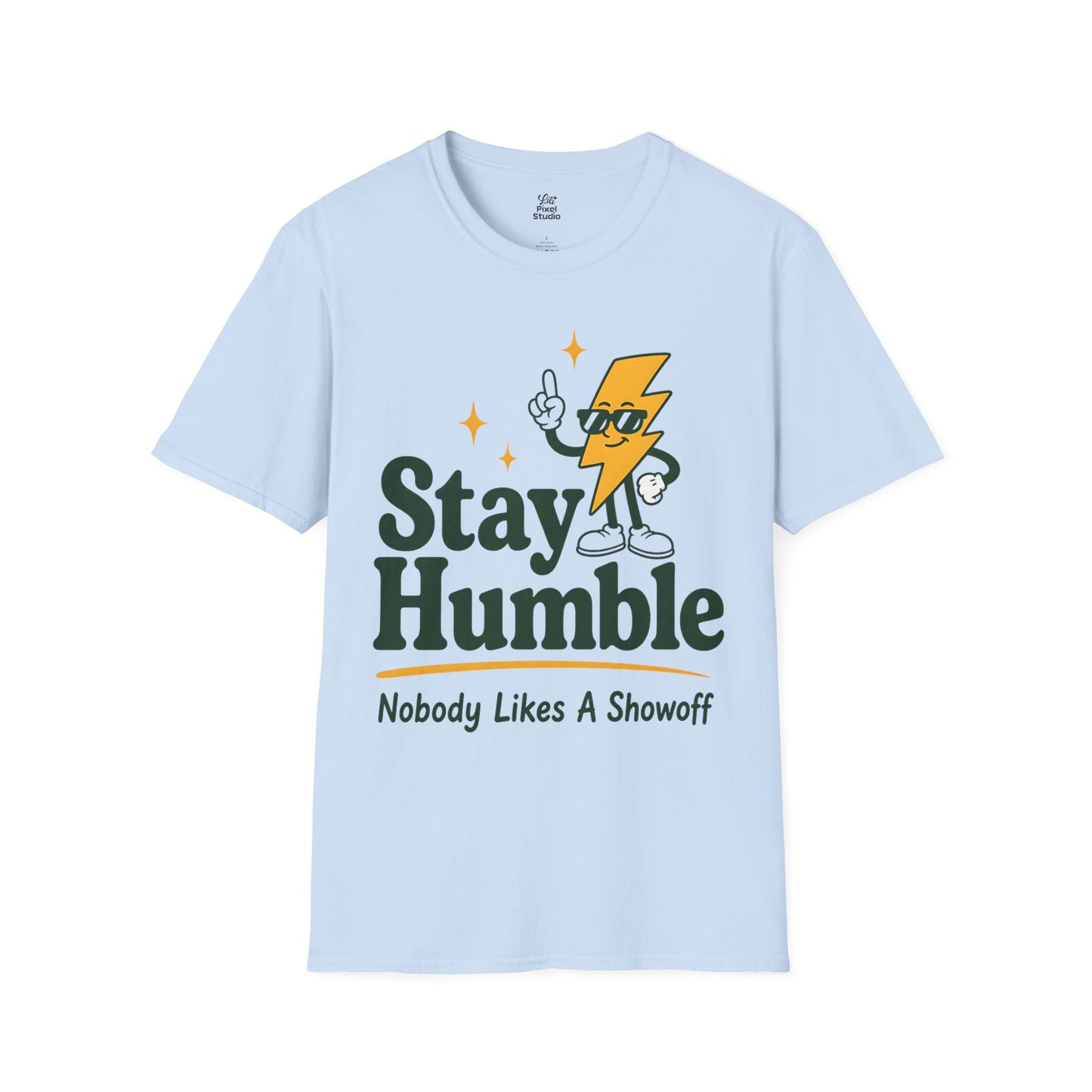 Stay Humble Nobody Likes A Showoff Womens Shirt, Funny Sarcastic Graphic Tee, Retro Lightning Bolt T-Shirt, Humble Confidence Gift