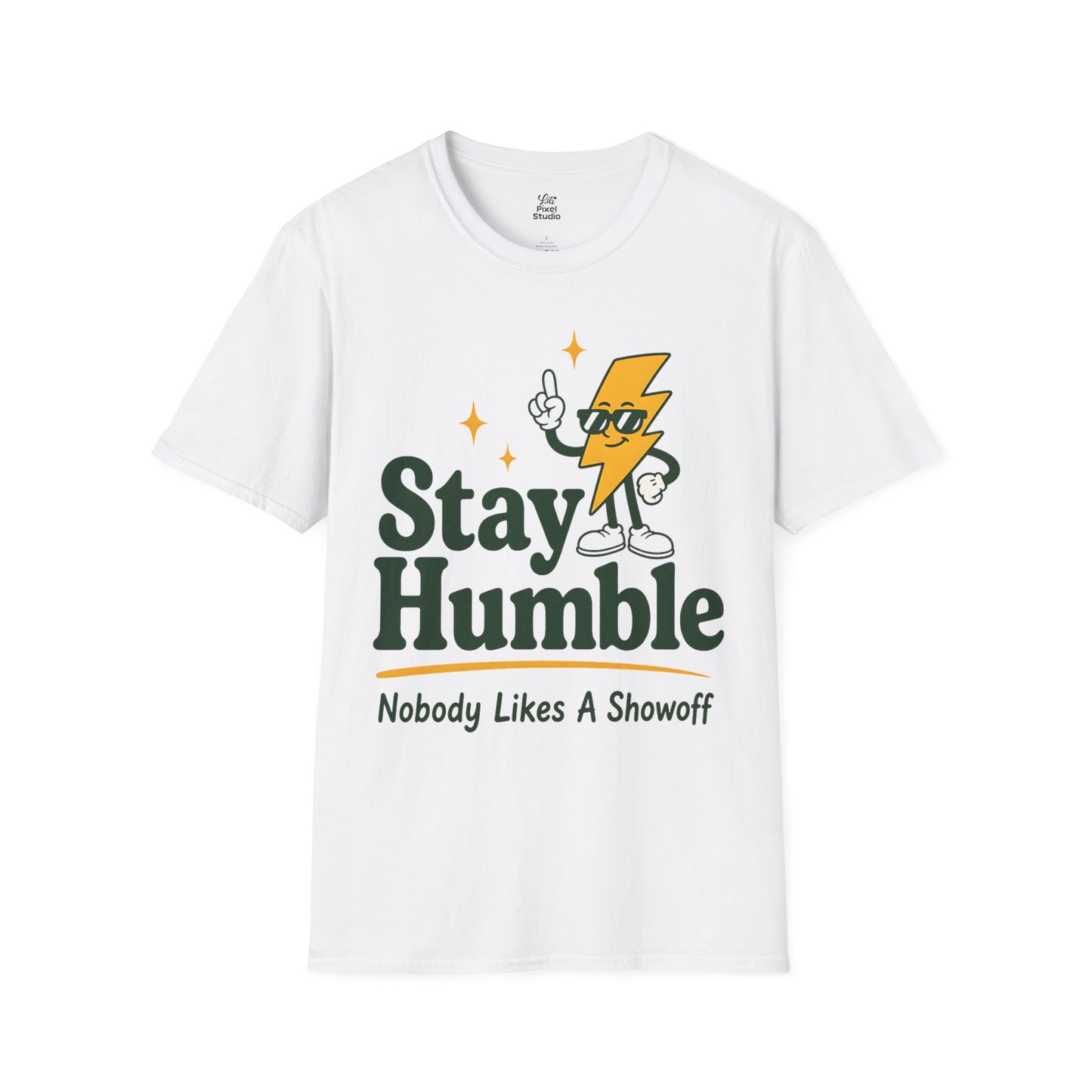 Stay Humble Nobody Likes A Showoff Womens Shirt, Funny Sarcastic Graphic Tee, Retro Lightning Bolt T-Shirt, Humble Confidence Gift