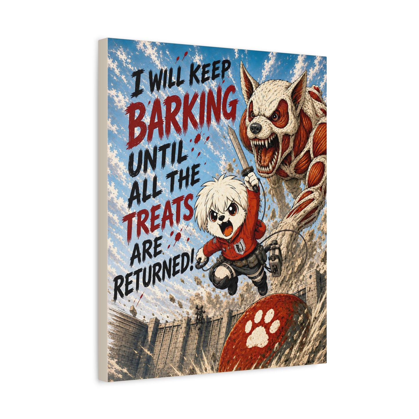 Anime Inspired Dog Canvas Print, I Will Keep Barking Funny Dog Wall Art, Mutts of Manga Canvas, Bold Pet Decor, 12x16 or 16x20
