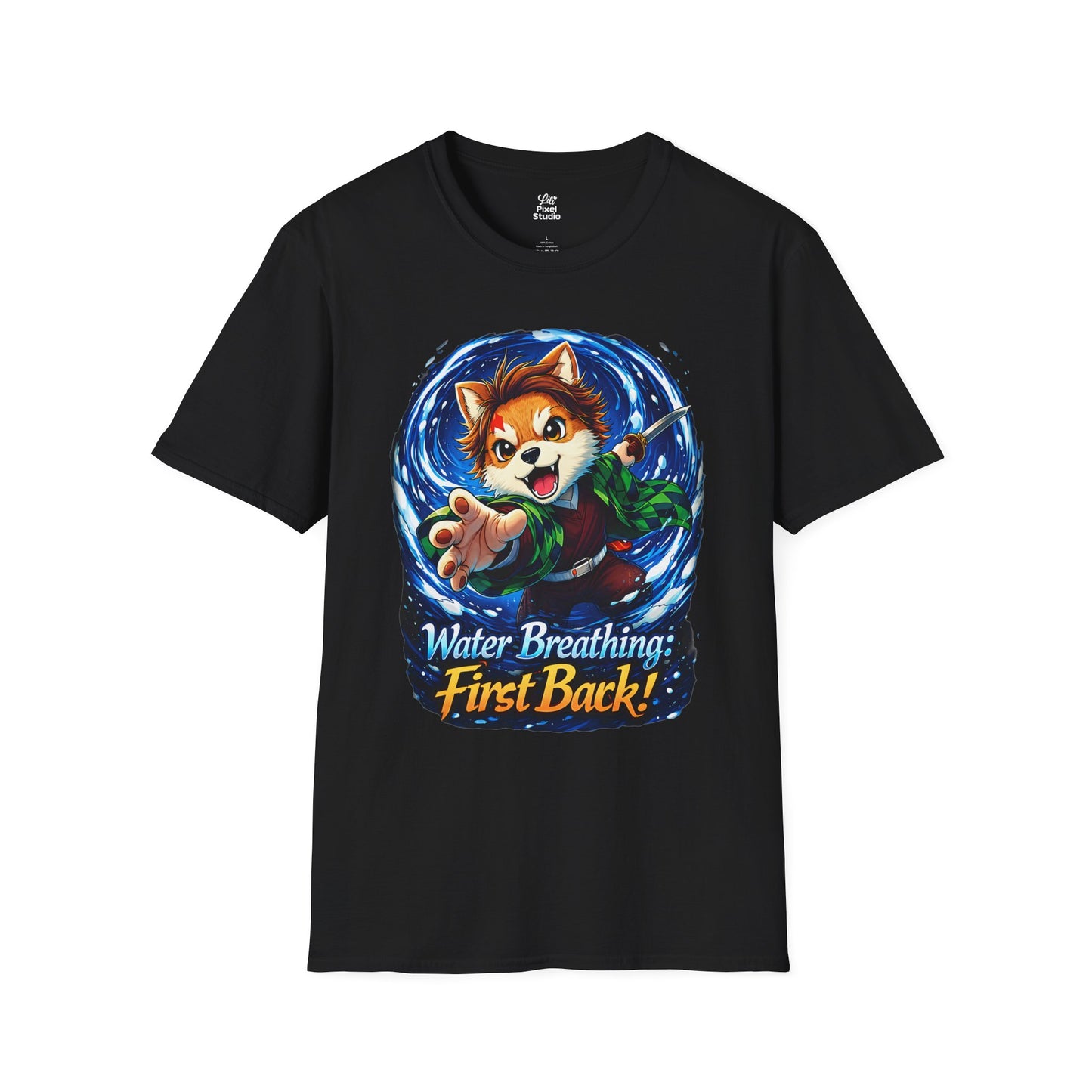 Water Breathing First Bark Unisex Shirt, Funny Anime Shiba Inu Dog Tee, Cute Manga Parody Gift for Anime Fans, Gamers & Pet Lovers
