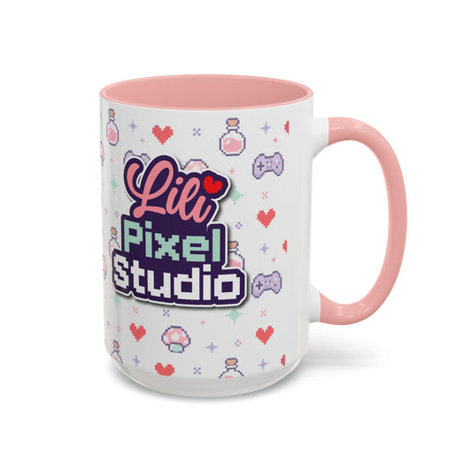 Lili Pixel Studio Mug, Cute Pixel Art Coffee Mug, Retro Gamer Mug, Cozy Gaming Desk Cup, 15 oz Ceramic Mug