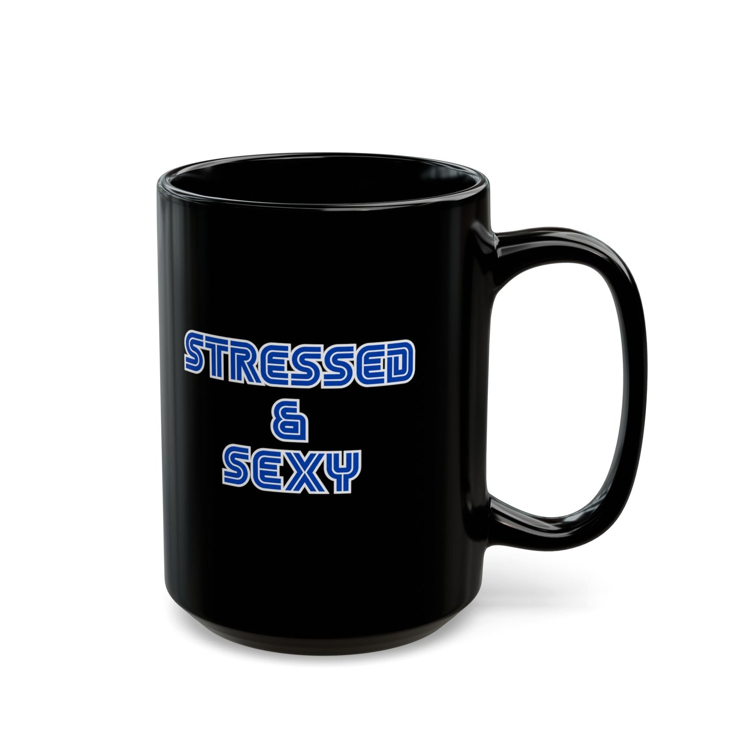 Stressed and Sexy Mug, Funny Black Coffee Mug, Sarcastic Office Mug, Retro Gamer Coffee Cup, Coworker Gift