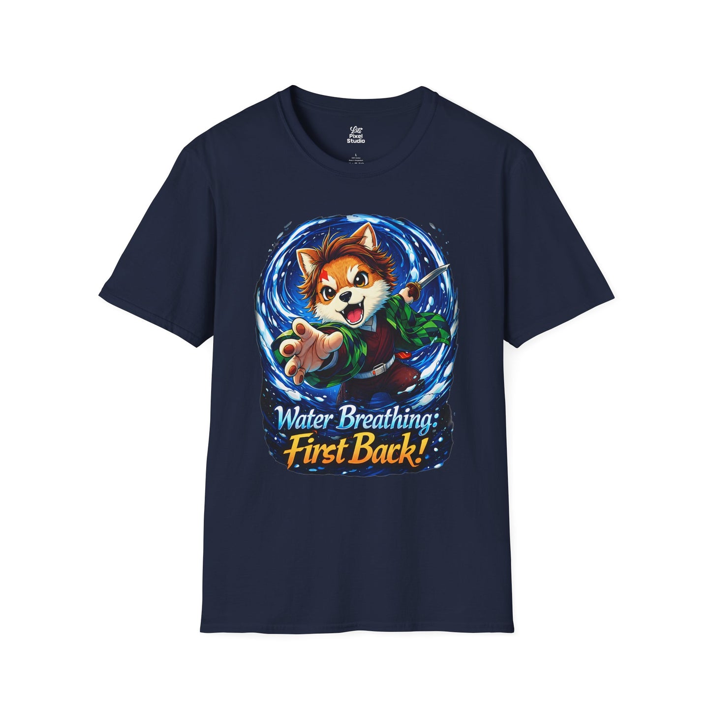 Water Breathing First Bark Unisex Shirt, Funny Anime Shiba Inu Dog Tee, Cute Manga Parody Gift for Anime Fans, Gamers & Pet Lovers