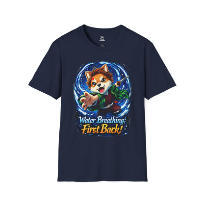 Water Breathing First Bark Unisex Shirt, Funny Anime Shiba Inu Dog Tee, Cute Manga Parody Gift for Anime Fans, Gamers & Pet Lovers