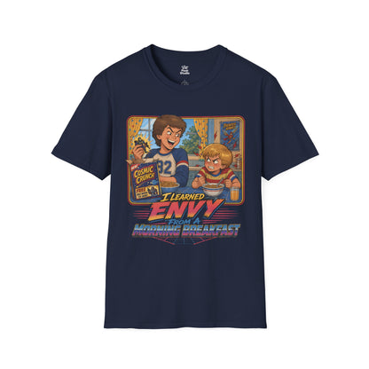 I Learned Envy From A Morning Breakfast Mens Shirt, Funny Retro Cereal Tee, 80s 90s Sibling Rivalry Gift for Millennials