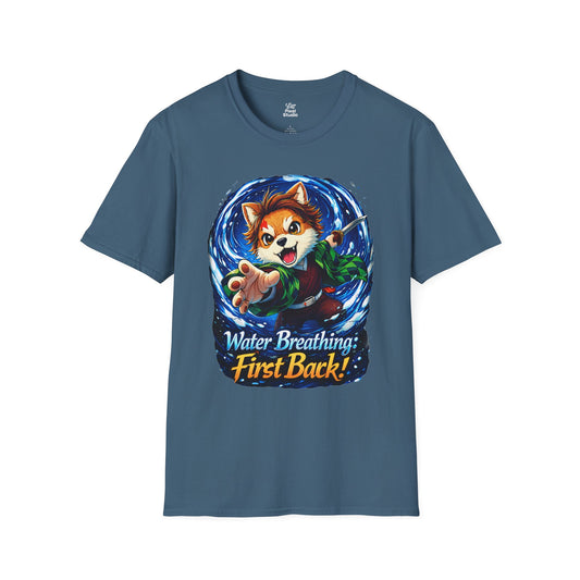 Water Breathing First Bark Unisex Shirt, Funny Anime Shiba Inu Dog Tee, Cute Manga Parody Gift for Anime Fans, Gamers & Pet Lovers