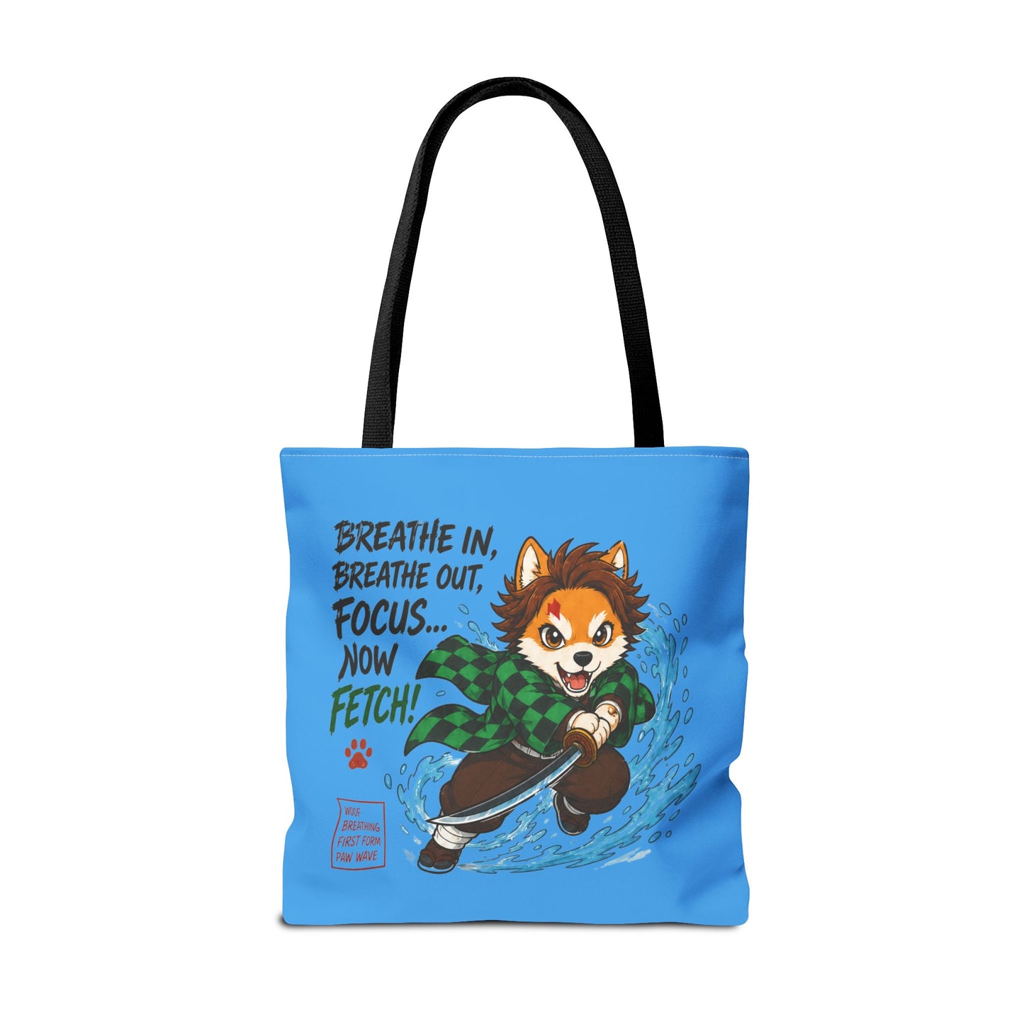 Breathe In Now Fetch Tote Bag, Anime Inspired Dog Tote, Cute Fox Warrior Bag, Funny Dog Lover Shopper Bag