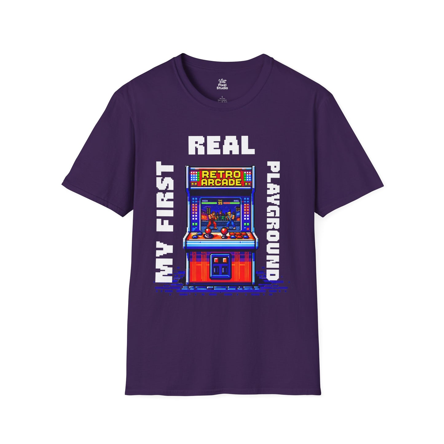My First Real Playground Unisex Shirt, Retro Arcade Gamer Tee, Pixel Art Gaming T-Shirt, Nostalgic Arcade Gift