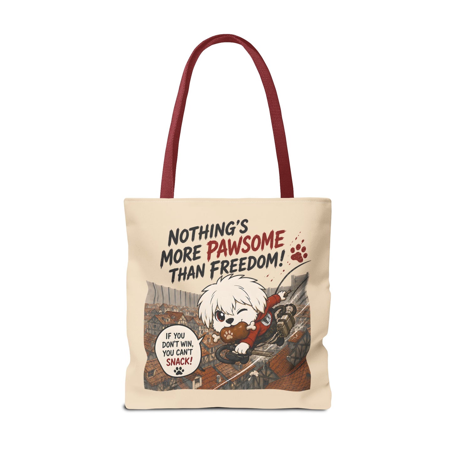 Pawsome Freedom Tote Bag, Funny Anime Inspired Dog Tote, Cute Fandom Shopper Bag, Dog Lover Everyday Carry Bag