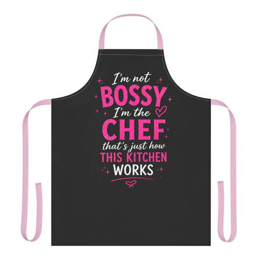 Im Not Bossy Im The Chef Apron, Funny Kitchen Apron, Pink and Black Cooking Apron, Gift for Home Cooks