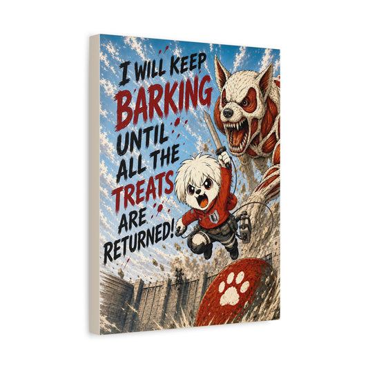 Anime Inspired Dog Canvas Print, I Will Keep Barking Funny Dog Wall Art, Mutts of Manga Canvas, Bold Pet Decor, 12x16 or 16x20