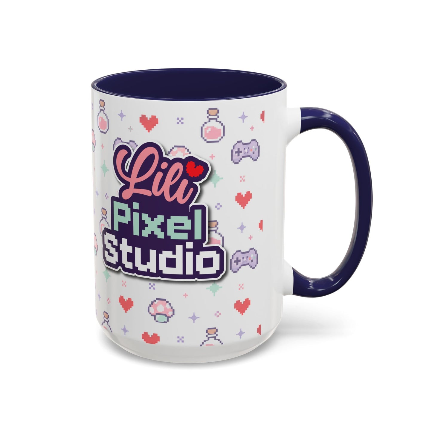 Lili Pixel Studio Mug, Cute Pixel Art Coffee Mug, Retro Gamer Mug, Cozy Gaming Desk Cup, 15 oz Ceramic Mug