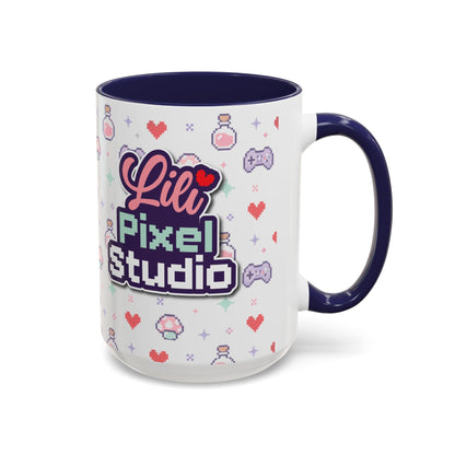 Lili Pixel Studio Mug, Cute Pixel Art Coffee Mug, Retro Gamer Mug, Cozy Gaming Desk Cup, 15 oz Ceramic Mug