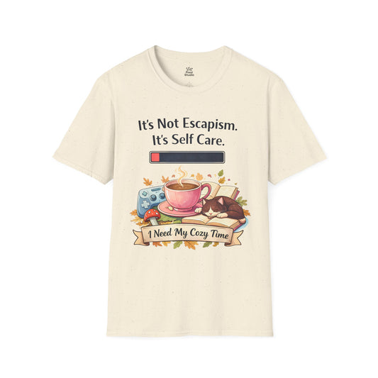 Its Not Escapism Its Self Care Womens Shirt, Cozy Introvert Tee, Cottagecore Gamer T-Shirt, Cute Cat Tea Gift