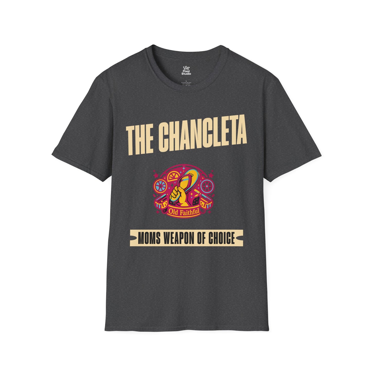 The Chancleta Mom's Weapon Of Choice Unisex T-Shirt | Funny Hispanic Flip Flop Slides Latin Humor Trauma Tee