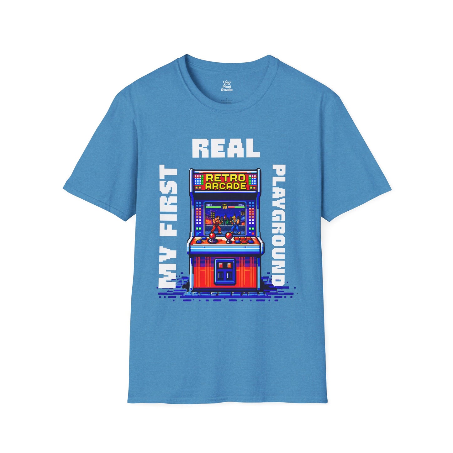 My First Real Playground Unisex Shirt, Retro Arcade Gamer Tee, Pixel Art Gaming T-Shirt, Nostalgic Arcade Gift