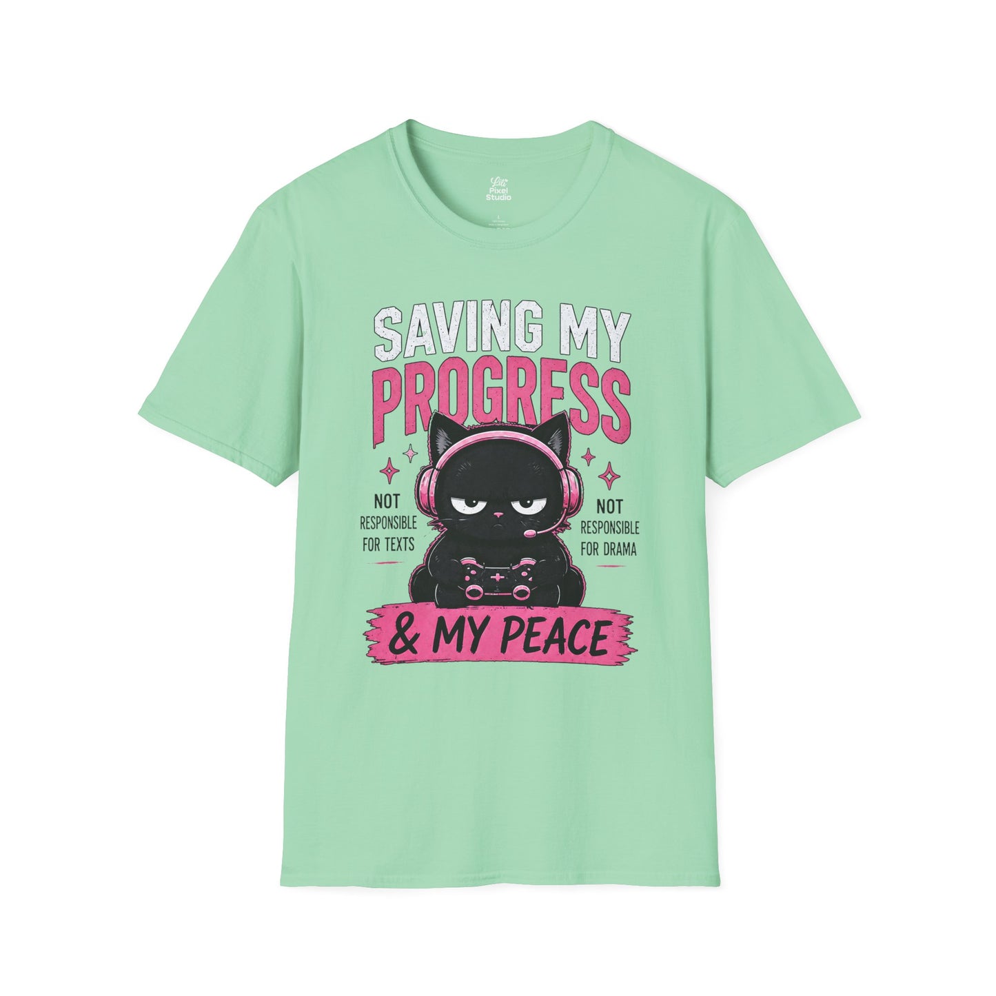 Saving My Progress And My Peace Womens Shirt, Cute Gamer Cat Tee, Introvert Gaming Shirt, Cozy Gaming Gift for Women