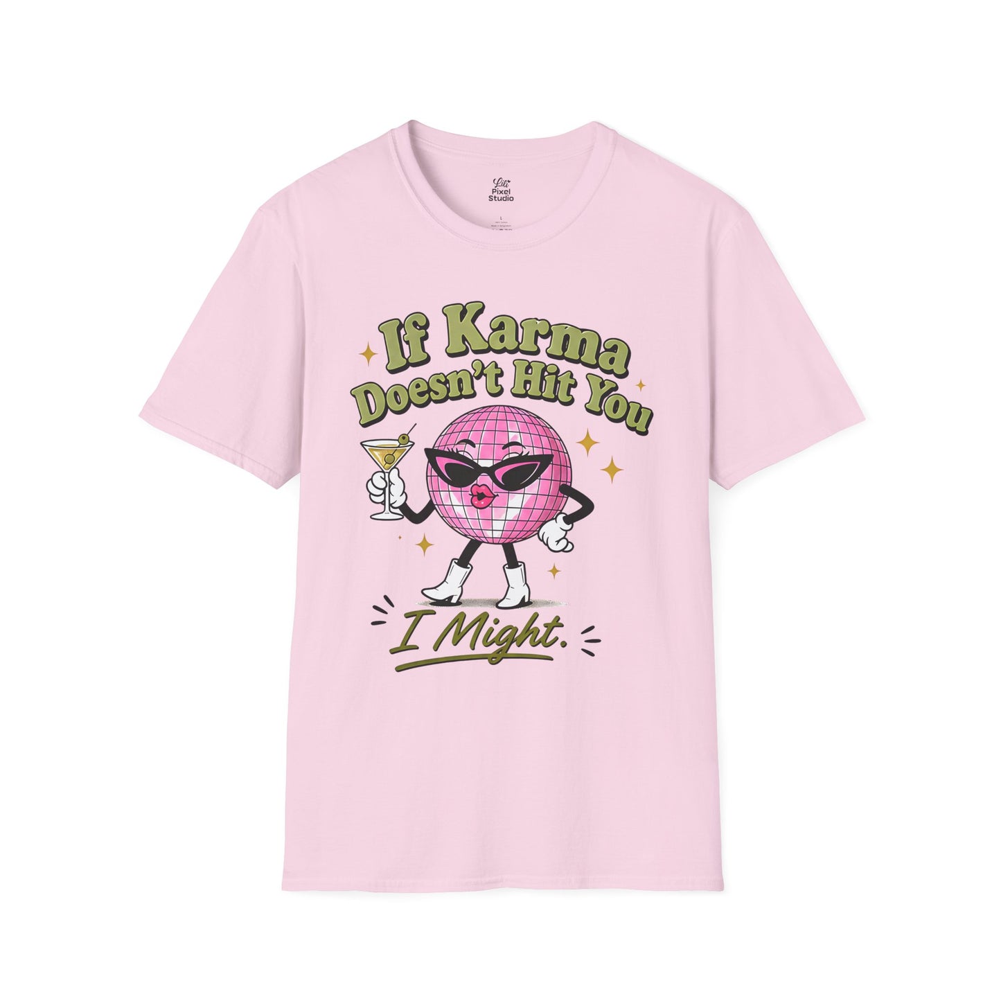 If Karma Doesn't Hit You I Might Womens Shirt, Funny Sarcastic Tee, Petty Queen Graphic Shirt, Retro Disco Ball Humor Gift