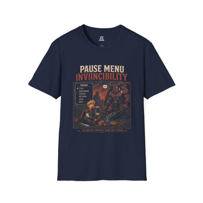 Pause Menu Invincibility Shirt, Funny RPG Gamer Unisex Tee, Questionable Game Logic Shirt, Fantasy Gaming Humor T-Shirt