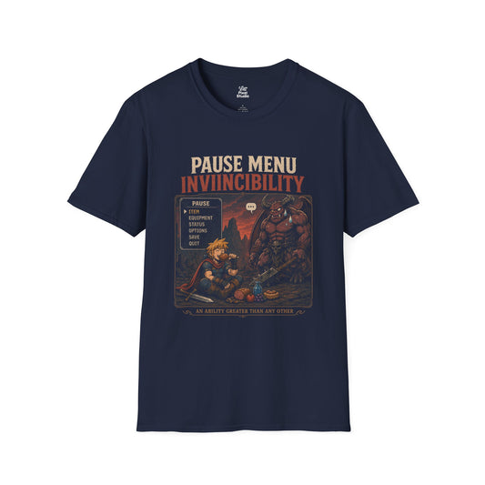 Pause Menu Invincibility Shirt, Funny RPG Gamer Unisex Tee, Questionable Game Logic Shirt, Fantasy Gaming Humor T-Shirt
