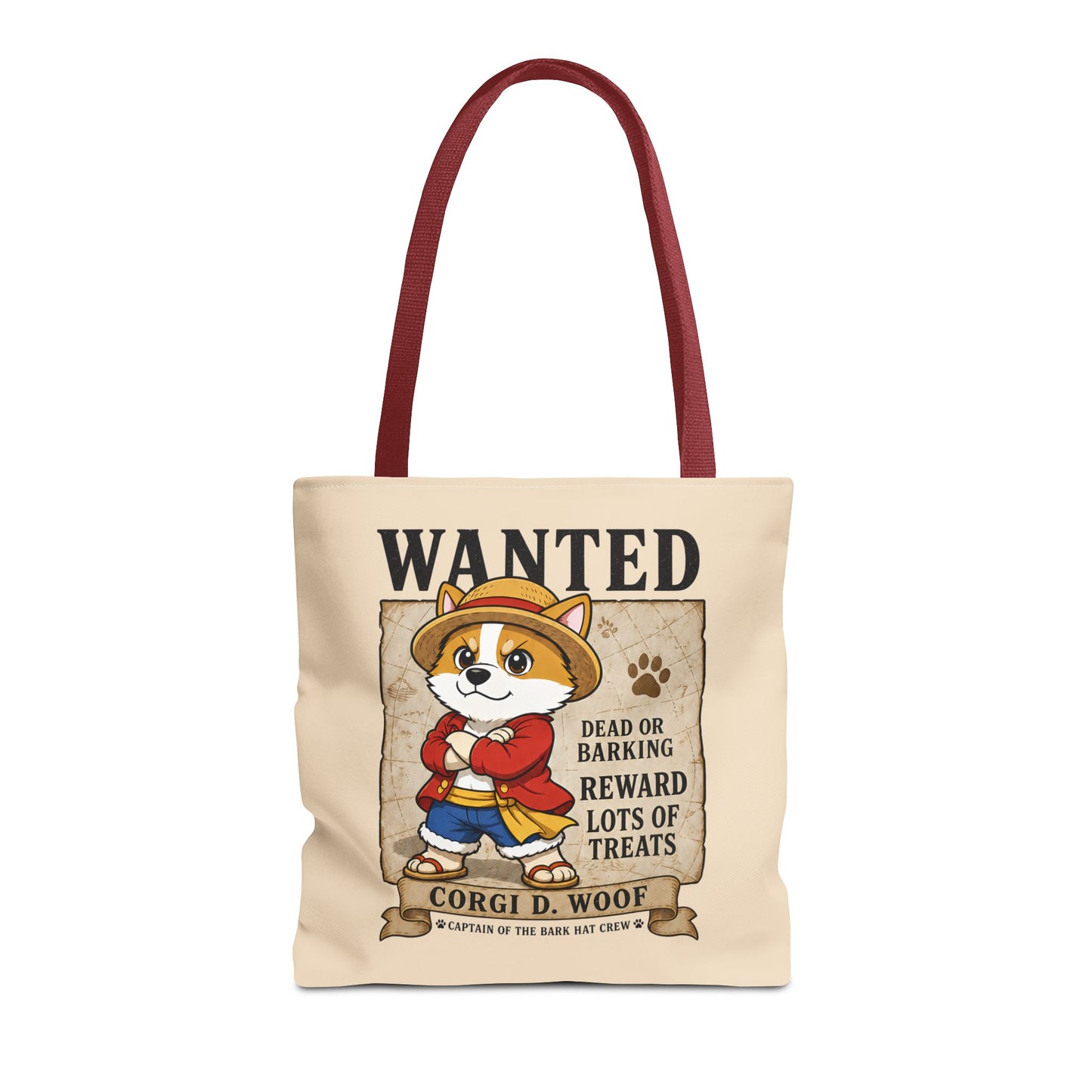 Corgi Pirate Tote Bag, Funny Dog Lover Shopper Bag, Anime Inspired Corgi Bag, Cute Wanted Poster Tote