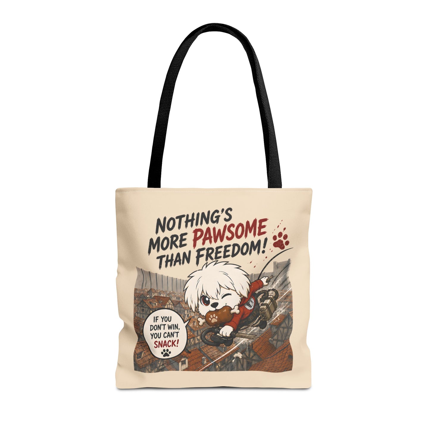 Pawsome Freedom Tote Bag, Funny Anime Inspired Dog Tote, Cute Fandom Shopper Bag, Dog Lover Everyday Carry Bag