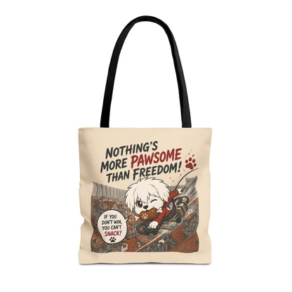 Pawsome Freedom Tote Bag, Funny Anime Inspired Dog Tote, Cute Fandom Shopper Bag, Dog Lover Everyday Carry Bag