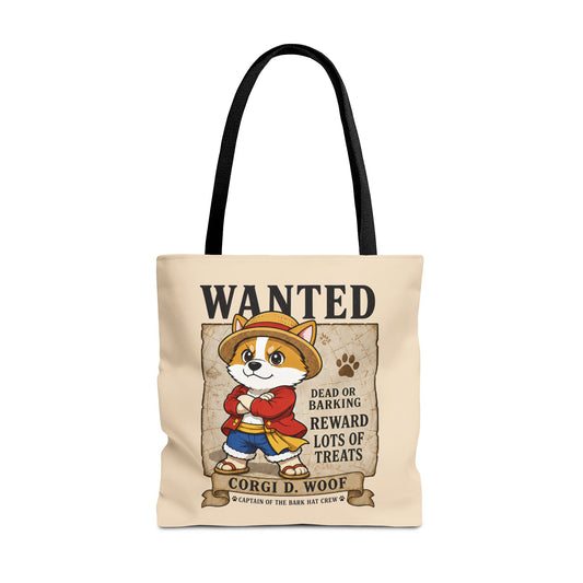 Corgi Pirate Tote Bag, Funny Dog Lover Shopper Bag, Anime Inspired Corgi Bag, Cute Wanted Poster Tote