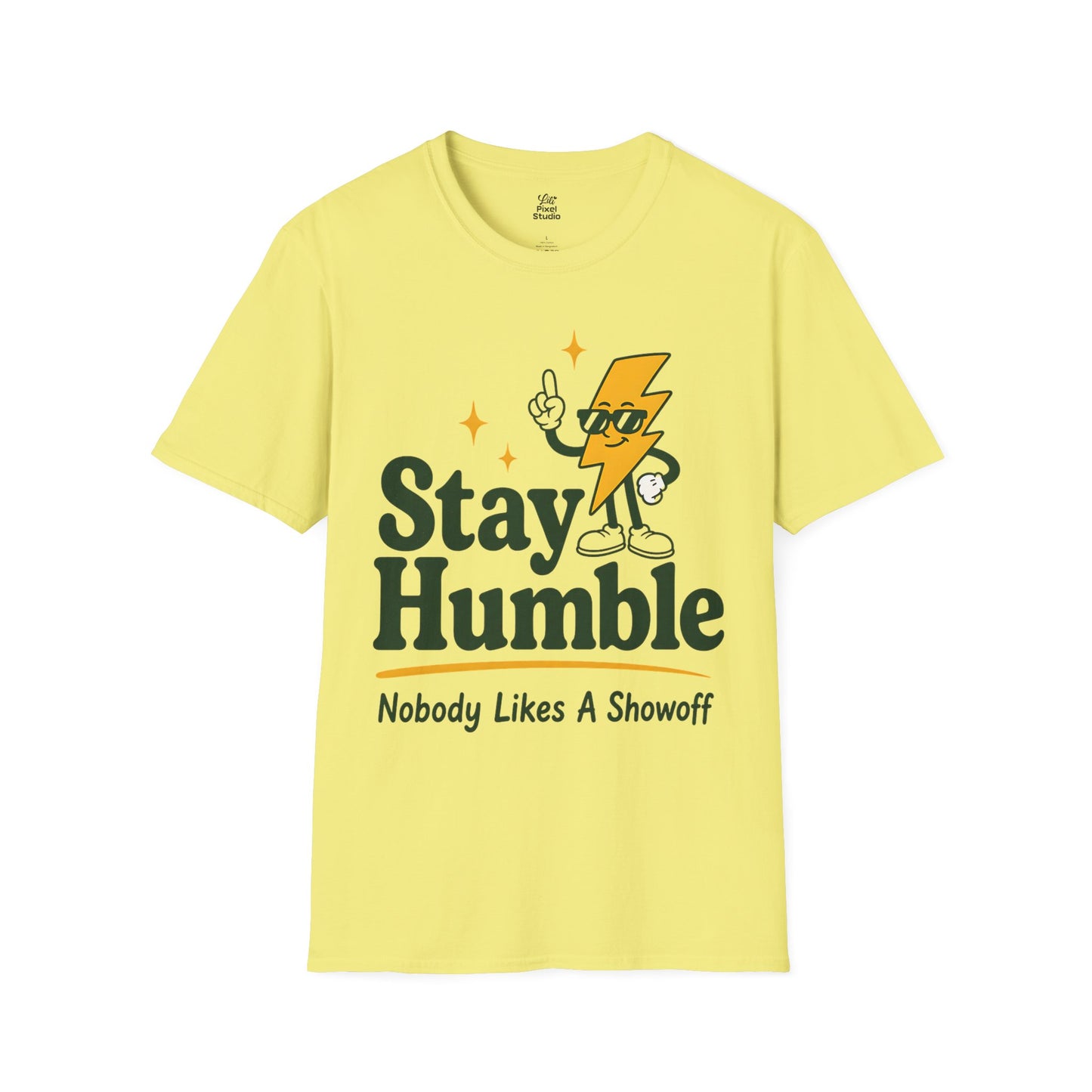 Stay Humble Nobody Likes A Showoff Womens Shirt, Funny Sarcastic Graphic Tee, Retro Lightning Bolt T-Shirt, Humble Confidence Gift