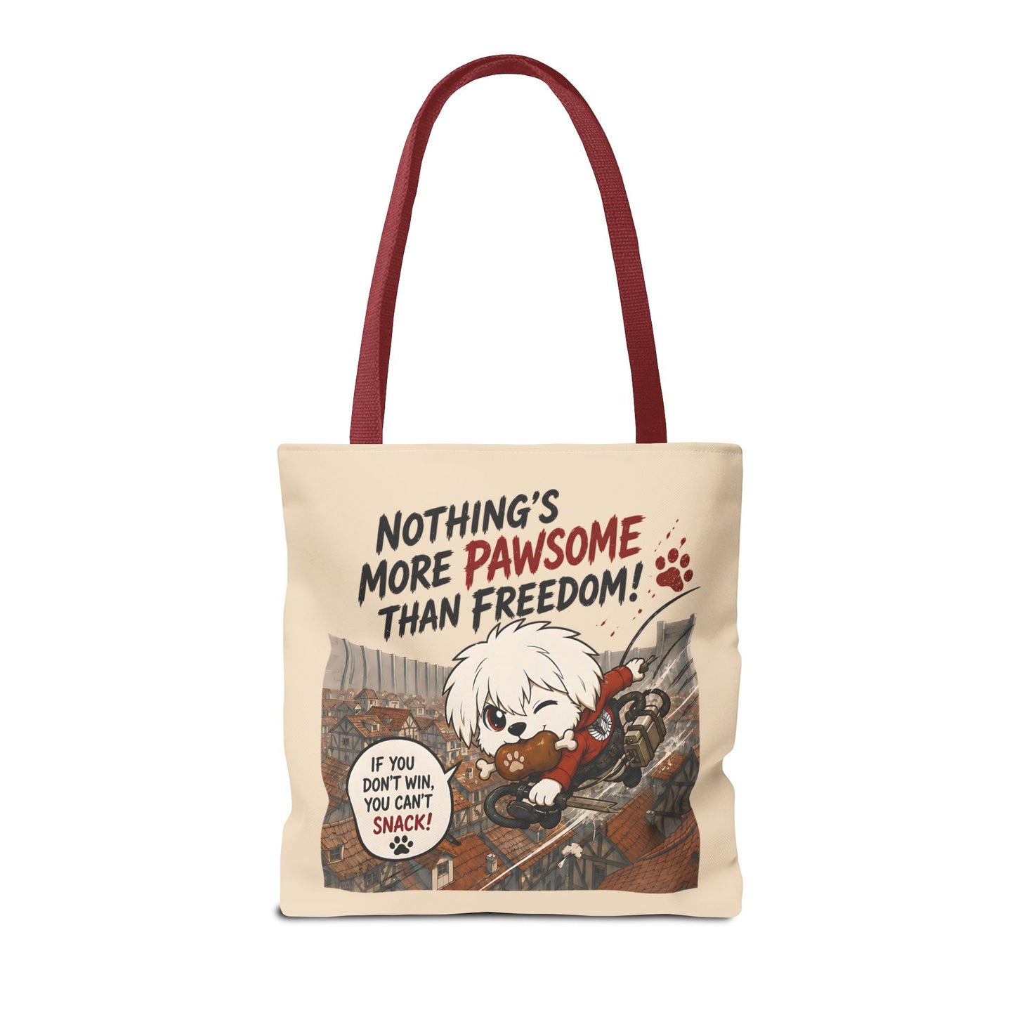 Pawsome Freedom Tote Bag, Funny Anime Inspired Dog Tote, Cute Fandom Shopper Bag, Dog Lover Everyday Carry Bag
