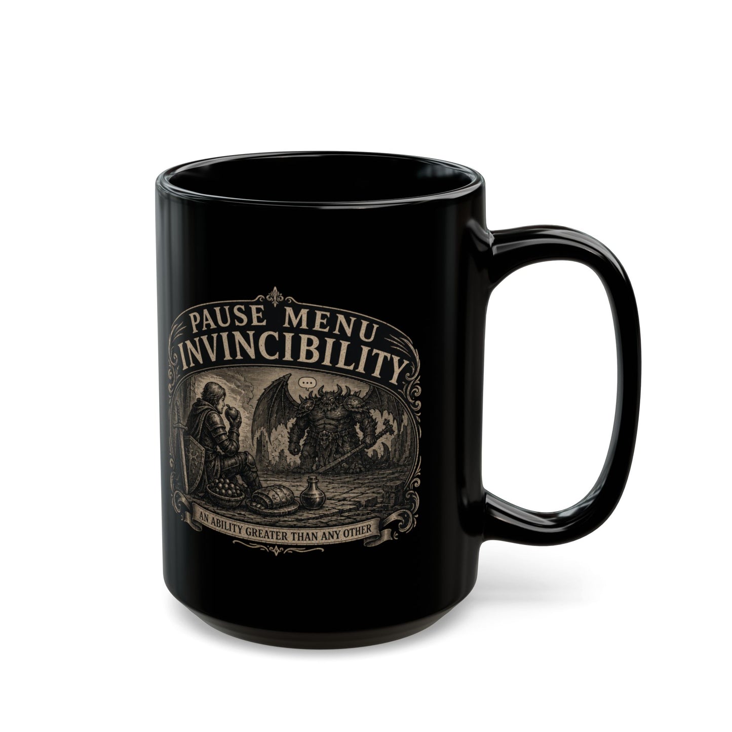 Pause Menu Invincibility Mug, Funny Fantasy Gamer Mug, Tabletop RPG Coffee Cup, Dragon Knight Mug, DnD Inspired Gift