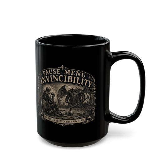 Pause Menu Invincibility Mug, Funny Fantasy Gamer Mug, Tabletop RPG Coffee Cup, Dragon Knight Mug, DnD Inspired Gift