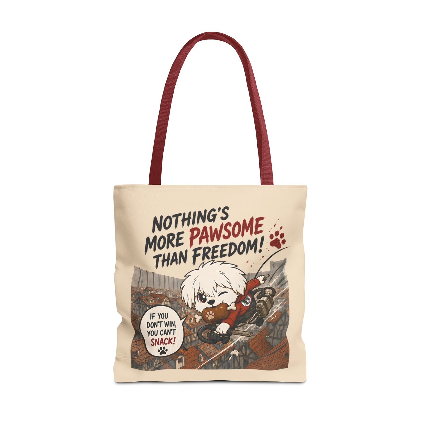Pawsome Freedom Tote Bag, Funny Anime Inspired Dog Tote, Cute Fandom Shopper Bag, Dog Lover Everyday Carry Bag