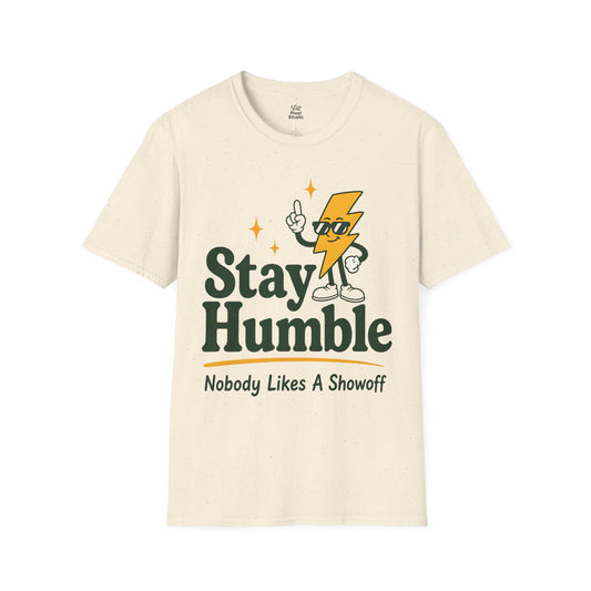 Stay Humble Nobody Likes A Showoff Womens Shirt, Funny Sarcastic Graphic Tee, Retro Lightning Bolt T-Shirt, Humble Confidence Gift