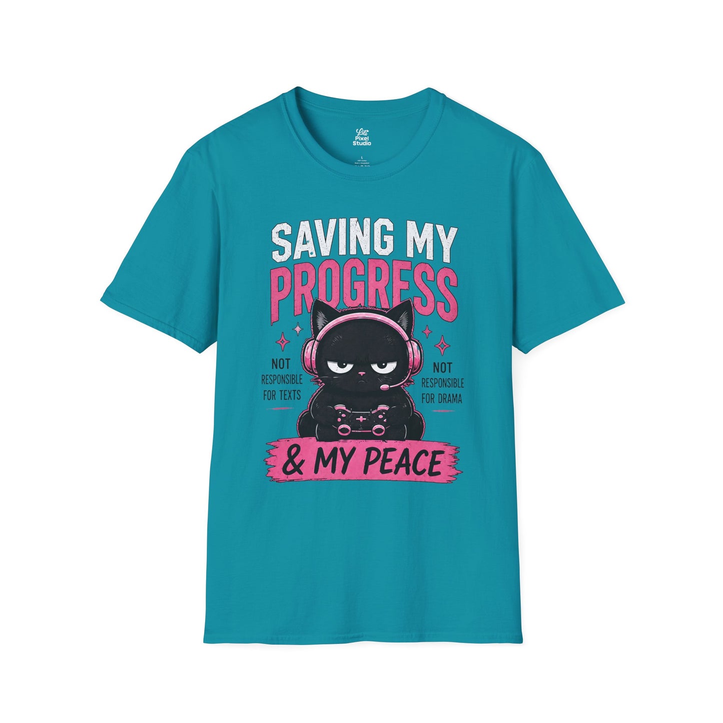 Saving My Progress And My Peace Womens Shirt, Cute Gamer Cat Tee, Introvert Gaming Shirt, Cozy Gaming Gift for Women
