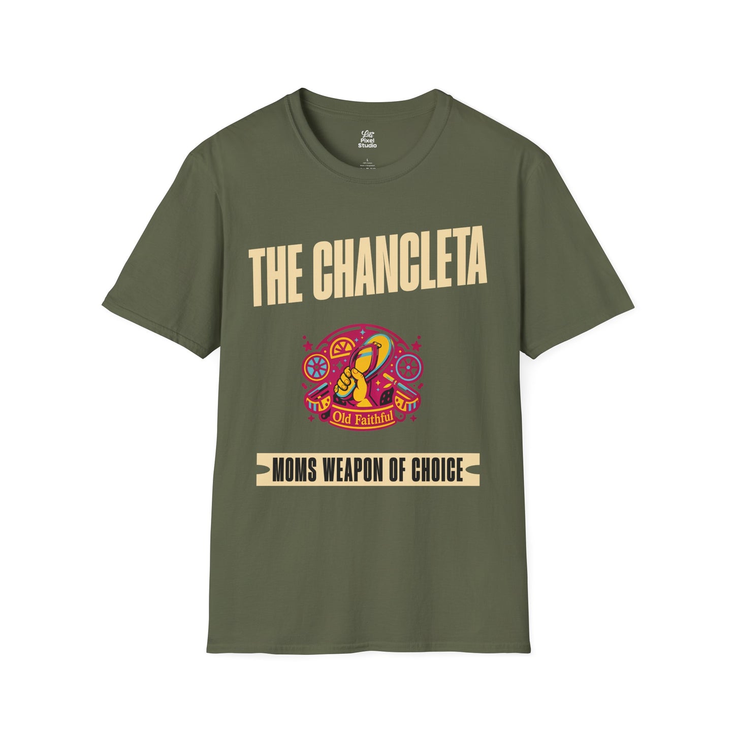 The Chancleta Mom's Weapon Of Choice Unisex T-Shirt | Funny Hispanic Flip Flop Slides Latin Humor Trauma Tee
