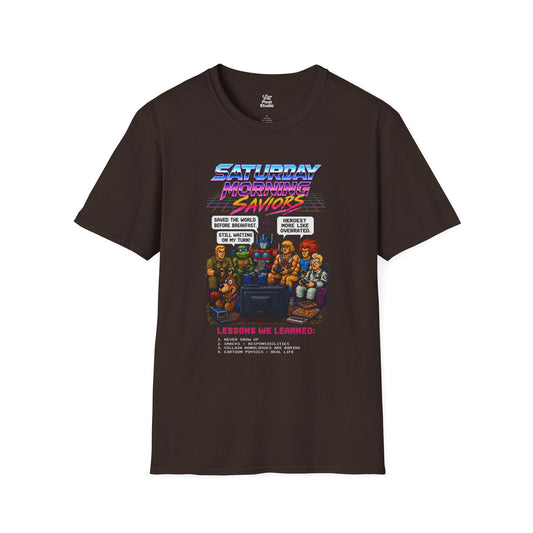 Saturday Morning Saviors Mens Shirt, Retro Cartoon Tee, 80s 90s Nostalgia T-Shirt, Pixel Art Gamer Gift