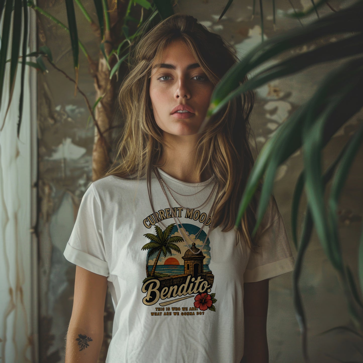 Bendito Tropical Sunset Unisex T-Shirt | Palm Tree Beach Puerto Rican Latin Humor Sarcastic Gift Tee