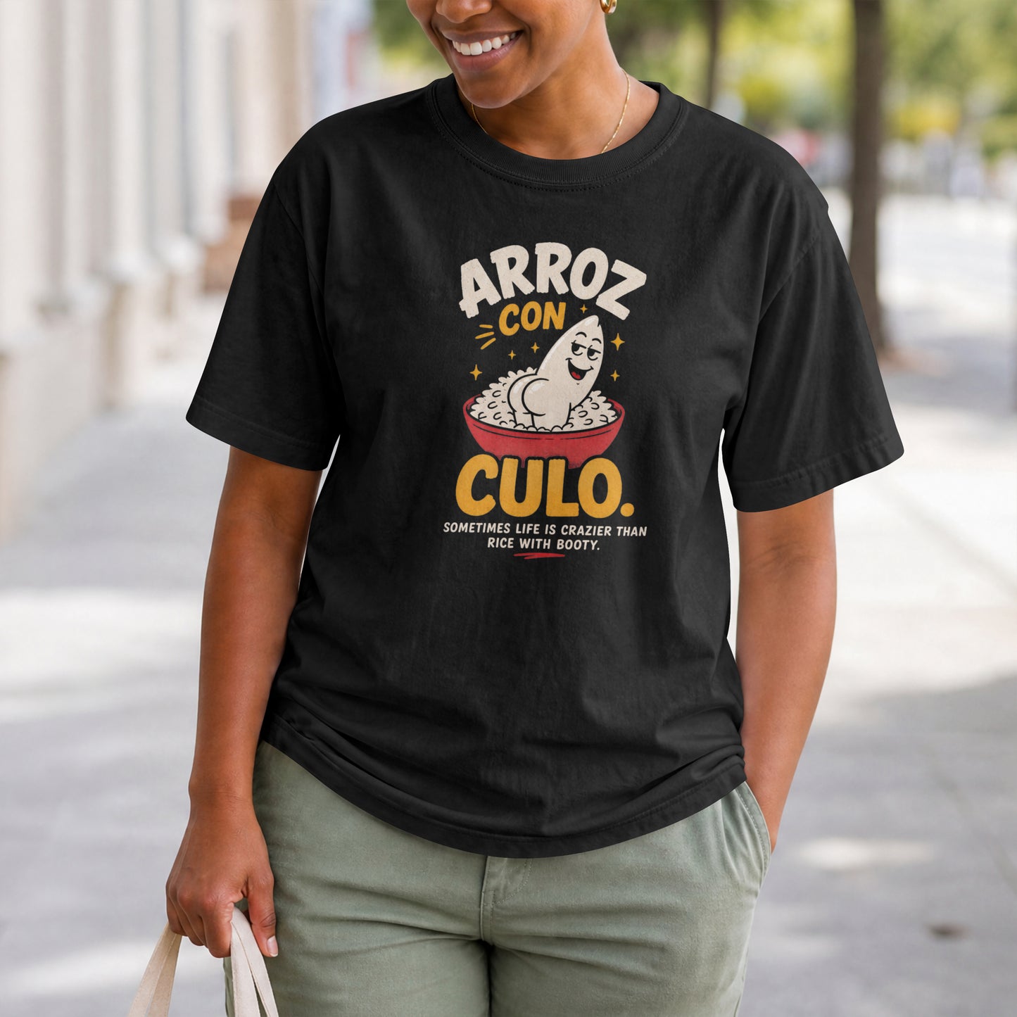 Arroz Con Culo Unisex T-Shirt | Funny Spanish Rice Pun Latin Puerto Rican Humor Tee