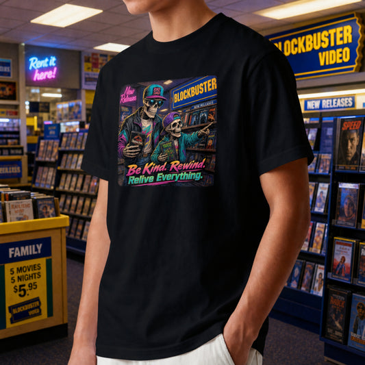 Be Kind Rewind Relive Everything, Retro Video Store Nostalgia Mens Shirt, 90s Kid Tee, Millennial Gift