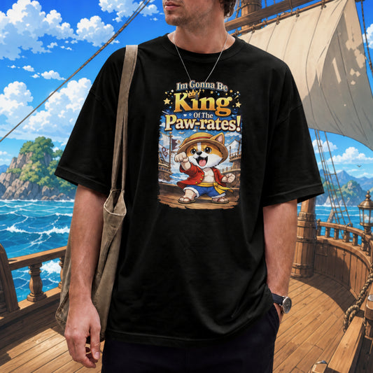 Im Gonna Be King Of The Paw-rates Unisex Shirt, Funny Anime Dog Tee, Cute Pirate Manga Parody Gift for Anime Fans & Gamers