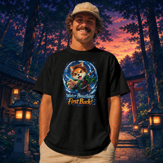 Water Breathing First Bark Unisex Shirt, Funny Anime Shiba Inu Dog Tee, Cute Manga Parody Gift for Anime Fans, Gamers & Pet Lovers
