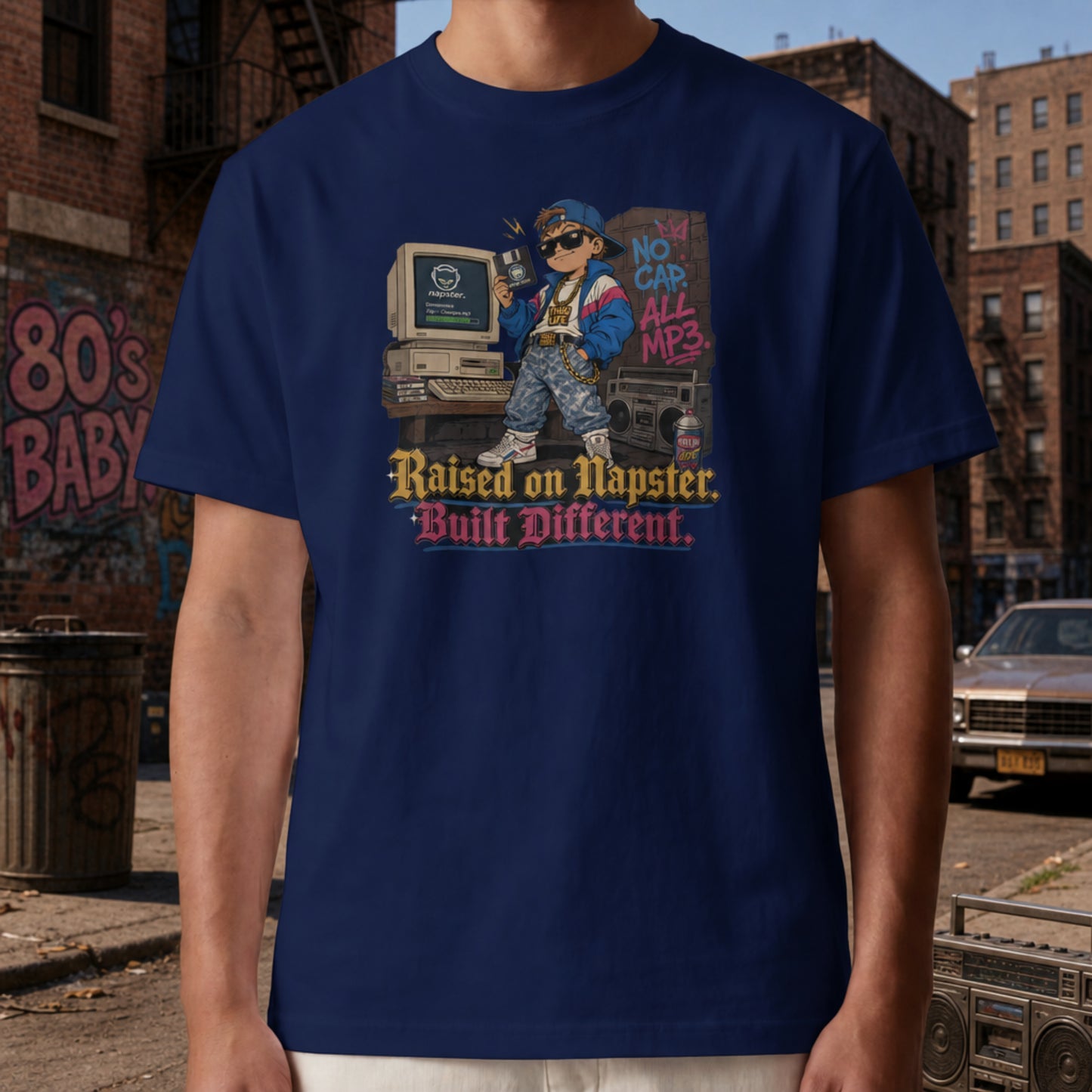 Raised On Napster Built Different Mens Shirt, Funny Y2K Internet Tee, Retro MP3 Download Humor Gift for Nostalgic Millennials