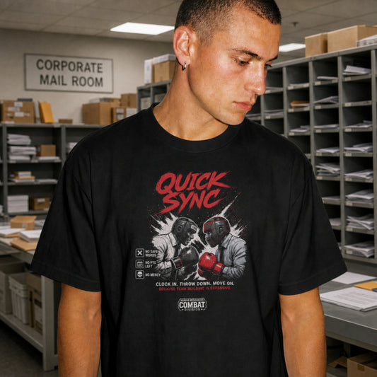 Quick Sync Shirt, Funny Office Humor Unisex Tee, Corporate MMA Boxing Shirt, HR Combat Division Gift for Coworkers & Managers