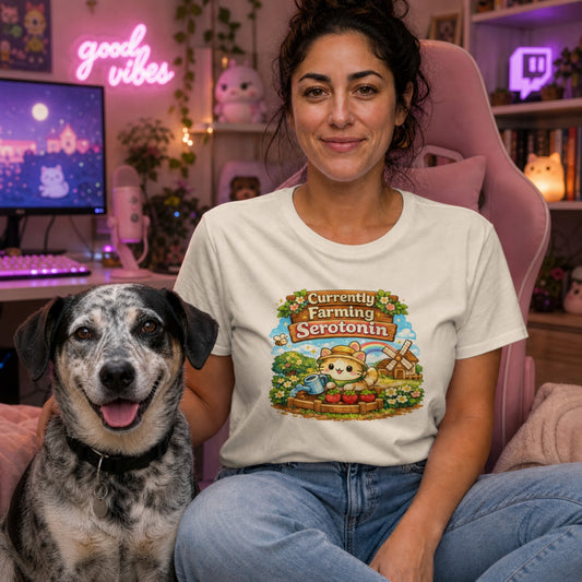 Currently Farming Serotonin Womens Shirt, Cozy Gamer Tee, Cottagecore Gaming Shirt, Cute Farming Game Gift for Women