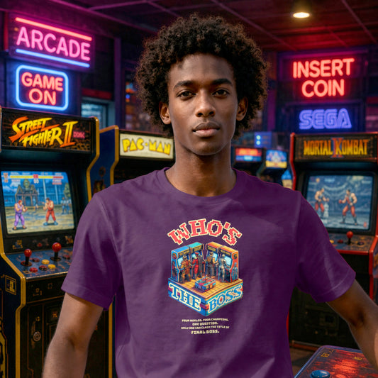 Whos The Boss Unisex Shirt, Retro Arcade Fighting Game Tee, Pixel Art Gamer T-Shirt, Nostalgic Gaming Gift