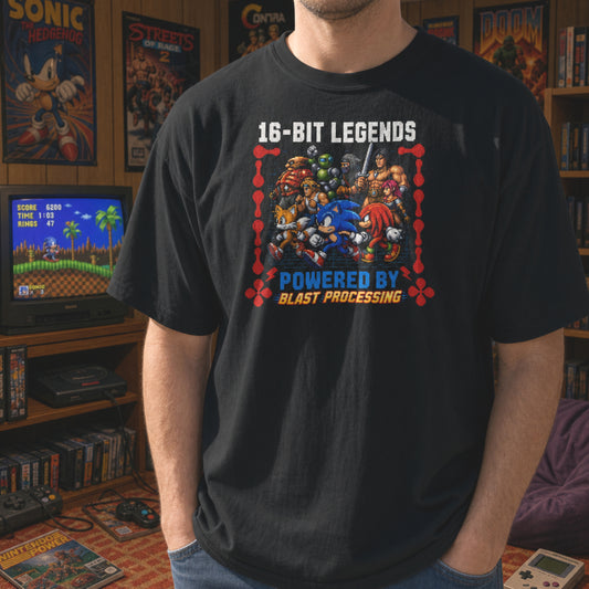 16 Bit Legends Unisex Shirt, Retro Gamer Tee, Pixel Art Gaming T-Shirt, Blast Processing Nostalgia Gift for Gamers