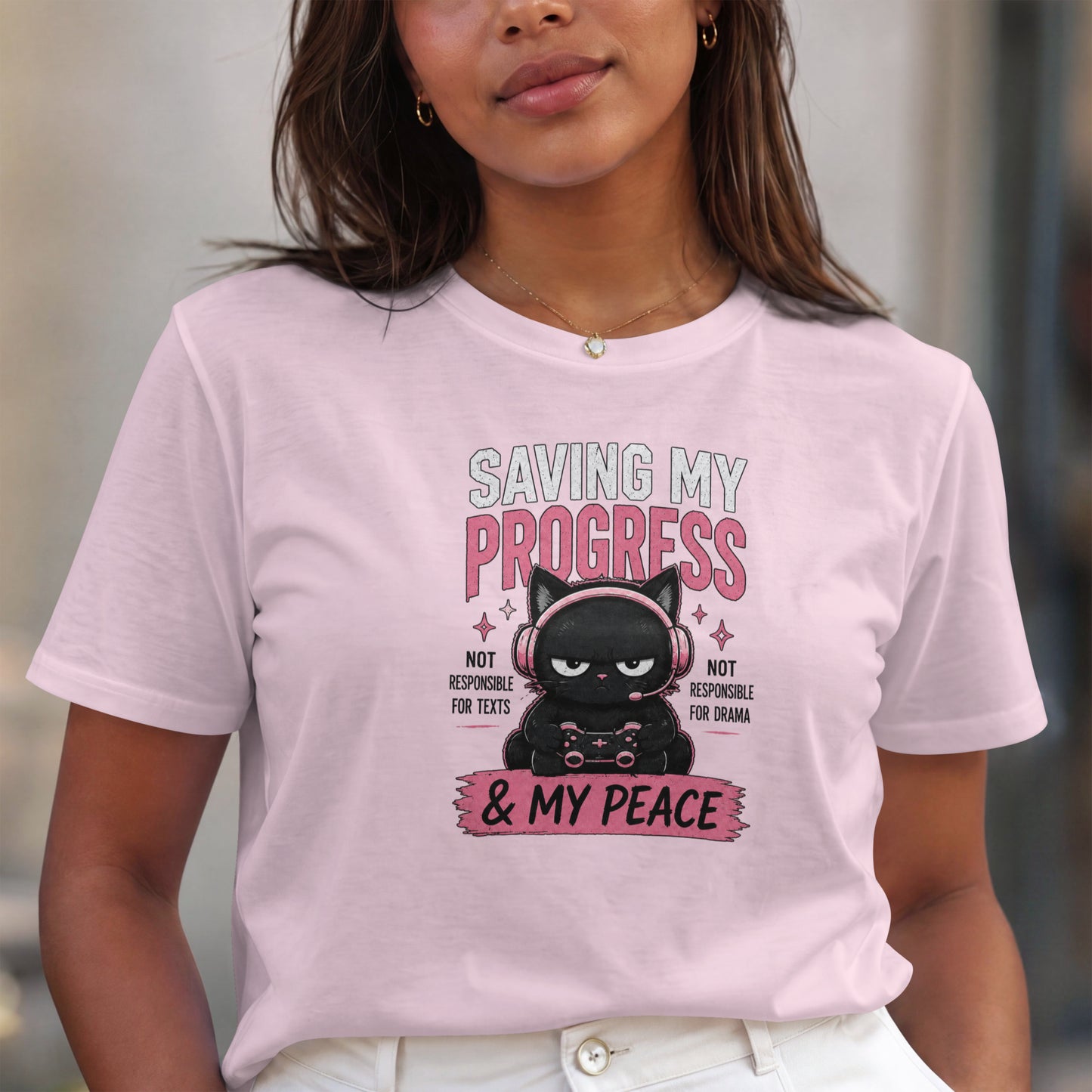Saving My Progress And My Peace Womens Shirt, Cute Gamer Cat Tee, Introvert Gaming Shirt, Cozy Gaming Gift for Women